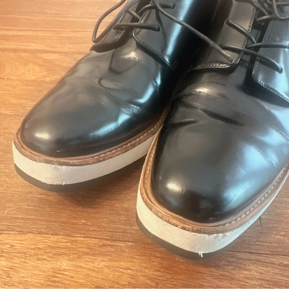 Vince Women's Black Leather Lace Up Oxford Shoes Platform Sole Size 7.5